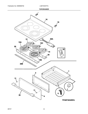 04 - TOP/DRAWER Diagram and Parts List for LGEF3044TFA  Frigidaire Range
