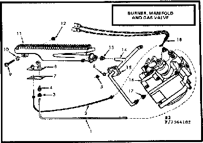 Gas burners and manifold Diagram and Parts List for 8677364102  Frigidaire Furnace