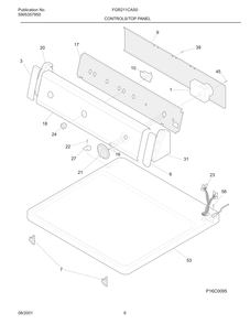 Controls/Top Panel Diagram and Parts List for FGR221CAS0  Frigidaire Dryer