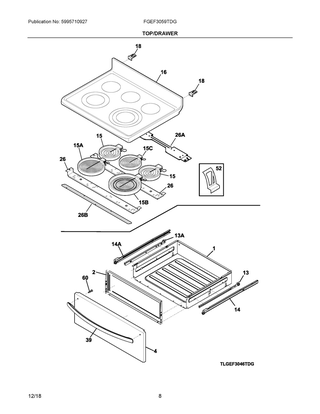 Top/drawer Diagram and Parts List for FGEF3059TDG  Frigidaire Range