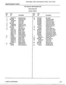 Door Parts Page 2 Diagram and Parts List for 21844A  Frigidaire Refrigerator
