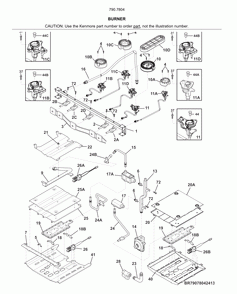 Burner Diagram and Parts List for 79078049414  Kenmore Range
