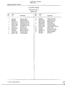 Main Top Page 2 Diagram and Parts List for 4811  Frigidaire Range