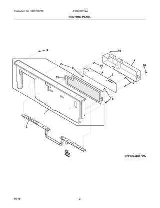 Control Panel Diagram and Parts List for LFID2426TF2A  Frigidaire Dishwasher