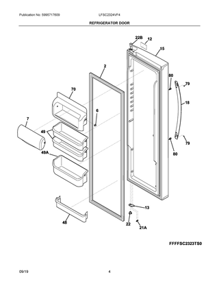Refrigerator Door Diagram and Parts List for LFSC2324VF4  Frigidaire Refrigerator
