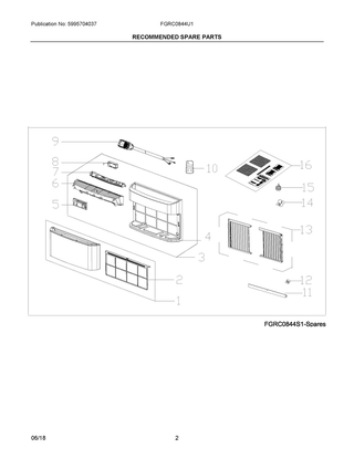 Recommended Spare Parts Diagram and Parts List for FGRC0844U100  Frigidaire Air Conditioner