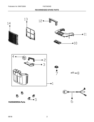 Recommended Spare Parts Diagram and Parts List for FAD704DWDA1  Frigidaire Dehumidifier