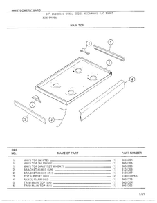 Main Top Diagram and Parts List for 8488A  Frigidaire Range