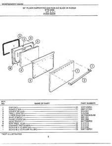 30` Floor Oven Door Diagram and Parts List for 2408A  Frigidaire Range