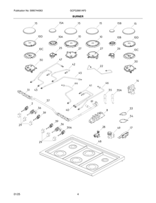 Burner Diagram and Parts List for GCFG3661AF0  Frigidaire Range