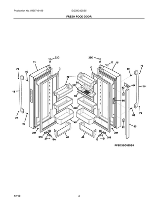 Fresh Food Door Diagram and Parts List for EI23BC82SS5  Frigidaire Refrigerator