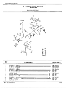 30" Floor/burner Assy Diagram and Parts List for 2458A  Frigidaire Range