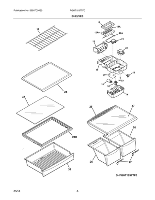 Shelves Diagram and Parts List for FGHT1837TF0  Frigidaire Refrigerator