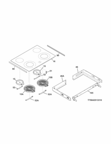 Main Top Diagram and Parts List for 79042513312  Kenmore Range