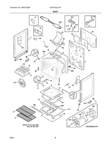 Body Diagram and Parts List for GCRG302LAFC  Frigidaire Range