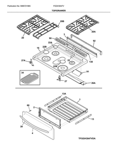 Top/Drawer Diagram and Parts List for FGGH3047VFB  Frigidaire Range