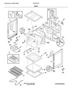 Body Diagram and Parts List for FFEF3016VWA  Frigidaire Range