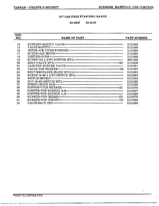 Burners, Manifold, Gas Control Page 4 Diagram and Parts List for 32-0127  Frigidaire Range