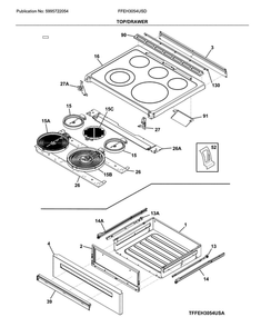 Top/Drawer Diagram and Parts List for FFEH3054USD  Frigidaire Range