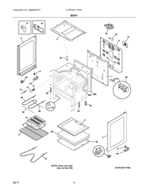 03 - BODY Diagram and Parts List for CFEF3011TWA  Frigidaire Range