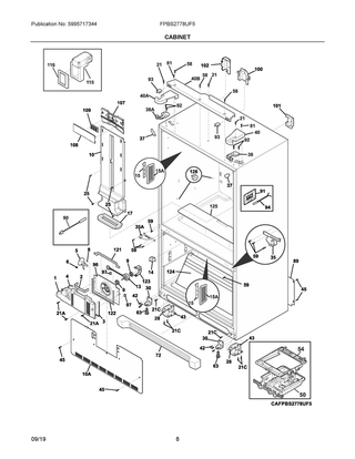 Cabinet Diagram and Parts List for FPBS2778UF5  Frigidaire Refrigerator