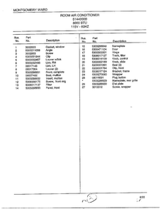 Room Air Conditioner Page 2 Diagram and Parts List for 5144000B  Frigidaire Air Conditioner