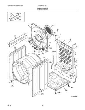 02 - CABINET/DRUM Diagram and Parts List for CDE4700LW1  Frigidaire Dryer
