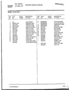 Gas Range Page 13 Diagram and Parts List for 72-3651-00  Tappan Range