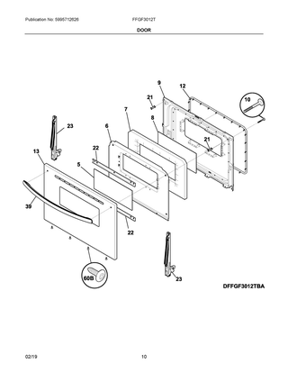 Door Diagram and Parts List for FFGF3012TWD  Frigidaire Range