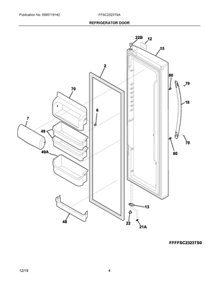 Refrigerator Door Diagram and Parts List for FFSC2323TSA  Frigidaire Refrigerator