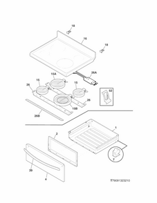 Top/drawer Diagram and Parts List for 79093013311  Kenmore Range