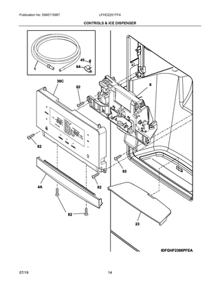 Controls & Ice Dispenser Diagram and Parts List for LFHD2251TF4  Frigidaire Refrigerator