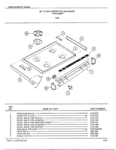 30" Floor/top Diagram and Parts List for 2468A  Frigidaire Range