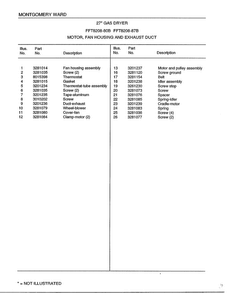 Motor/fan Housing And Exhaust Duct Page 2 Diagram and Parts List for 8208B  Frigidaire Dryer
