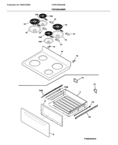 Top/Drawer Diagram and Parts List for FCRC3005AWB  Frigidaire Range