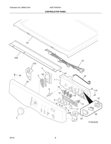Controls/Top Panel Diagram and Parts List for ADE775NZHS1  Frigidaire Dryer