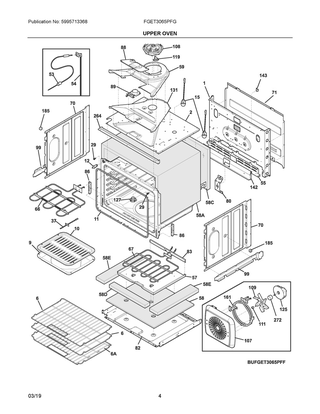 Upper Oven Diagram and Parts List for FGET3065PFG  Frigidaire Wall Oven