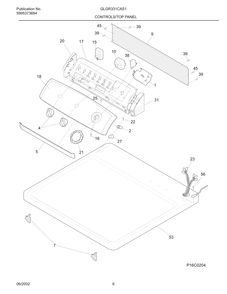 Controls/Top Panel Diagram and Parts List for GLGR331CAS1  Frigidaire Dryer