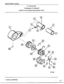 Motor, Fan Housing And Exhaust Duct Diagram and Parts List for 8348B  Frigidaire Dryer