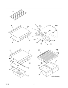 Shelves Diagram and Parts List for FFTR1515LW7  Frigidaire Refrigerator