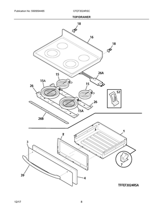 Top/drawer Diagram and Parts List for CFEF3024RSC  Frigidaire Range