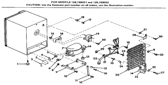 Unit Parts Diagram and Parts List for 126769001  Kenmore Refrigerator