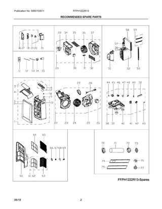 Recommended Spare Parts Diagram and Parts List for FFPH1222R13  Frigidaire Air Conditioner