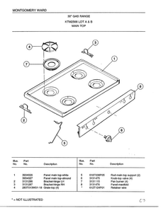 30" Gas Range/ Main Top Diagram and Parts List for 2568A  Frigidaire Range