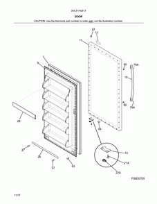 Door Diagram and Parts List for 25321742513  Kenmore Freezer