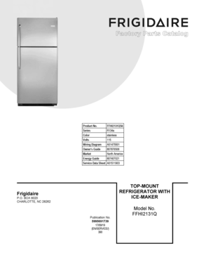 01 - COVER SHEET Diagram and Parts List for FFHI2131QS6  Frigidaire Refrigerator