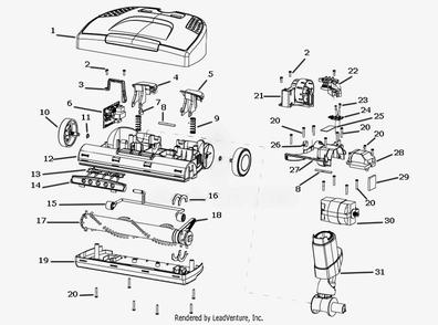 Power Head Diagram and Parts List for EL7063B  Electrolux Canister Vacuum