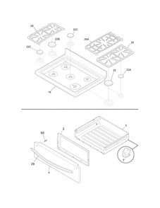 Top/drawer Diagram and Parts List for FGGF3032MFC  Frigidaire Range