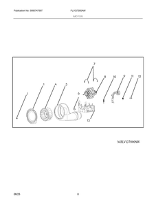 Motor Diagram and Parts List for FLVG7000AW  Frigidaire Dryer