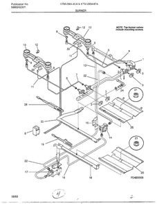 Burner Diagram and Parts List for 2864  Frigidaire Range